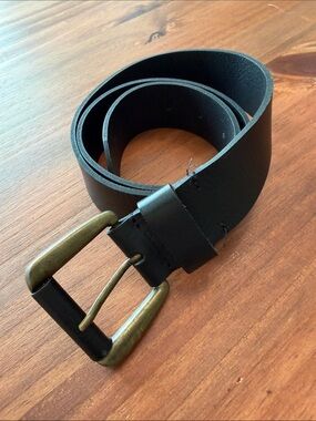 Zara Black Leather Belt with Antique Brass Buckle